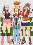  1boy 1girl 3_girls adapted_costume age_difference aged_up ash_ketchum asymmetrical_hair bandana bare_legs baseball_cap beanie big_breasts bike_shorts black_hair blue_eyes blue_hair blush boots brown_hair cleavage cowboy_shot creatures_(company) curvy dawn dawn_(pokemon) denim denim_shorts game_freak glamour_works gloves green_eyes green_hair gym_leader hair_ornament hat height_difference hetero high_res huge_breasts legs legs_together lento lento_(glamour_works) long_hair looking_at_viewer may may_(pokemon) miniskirt misty misty_(pokemon) multiple_girls navel nintendo nipples onee-shota open_mouth orange_hair pants pink_footwear pokemon pokemon_(anime) pokemon_(classic_anime) pokemon_dppt_(anime) pokemon_rse_(anime) ponytail red_hair red_scarf scarf shirt shoes short_hair short_shorts shorts side_ponytail simple_background size_difference skirt sleeveless smile sneakers socks standing suspenders tank_top thick_thighs thighs under_boob underwear unzipped wide_hips yellow_shirt yellow_tank_top 