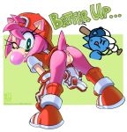 amy_rose anthro backwards_baseball_cap baseball baseball_cap baseball_glove baseball_uniform bending_over bubble_blowing bubble_gum bubblegum coolblue furry looking_at_viewer looking_back no_panties pussy sega sonic sonic_*(series) sonic_the_hedgehog sonic_the_hedgehog_(series)