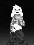 1boy anthro anthro_only asriel_dreemurr blush caprine clothed clothing clothing_lift drooling furry gif goat greyscale half-closed_eyes looking_pleasured male male_only mammal monochrome navel nurinaki pants_pull shirt shirt_lift solo_anthro solo_male standing sweatshirt undertale undertale_(series) video_games