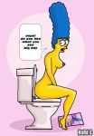  bathroom blue_hair hard_c_(artist) marge_simpson the_simpsons toilet yellow_skin 