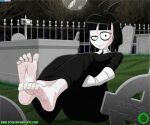  bald cemetery creepy_susie dress feet goth graveyard looking_at_viewer presenting_feet ribbon soles the_oblongs toes white_skin wig 
