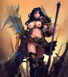  armor big_breasts black_hair breasts league_of_legends nipples no_panties pussy sivir weapons 