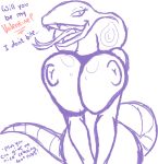 anthro arbok big_breasts breasts english_text female grope holidays huge_breasts nintendo nipples pink pokemon scalie sebrina_arbok shiny shiny_skin sketch smile solo tail teasing text ticklishways tongue valentine valentine&#039;s_day video_games zp92