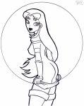  alien long_hair looking_back monochrome nude panties_around_legs solo starfire teen_titans white_background 