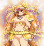  1girl adult ako_shirabe blonde_hair bottomless bow breasts bubble_skirt cure_muse cure_muse_(yellow) eyelashes heart hisahiko long_hair magical_girl navel nipples no_bra no_panties older open_mouth orange_hair pink_eyes precure pussy shirabe_ako skirt solo suite_precure uncensored yellow_bow 