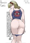  1girl 2015 ass blonde blonde_hair female_human female_only gwen_stacy hairband long_hair looking_at_viewer marvel mostly_nude panties panties_down pussy renato_camilo spider-man_(series) 