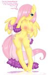 big_breasts blue_eyes breasts dialogue english_text female fluttershy fluttershy_(mlp) friendship_is_magic hair hair_over_eye isabeau my_little_pony navel nipples pink_hair plain_background pussy text white_background