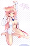  animal_ears bell breasts cat_ears catgirl heart meawsy open_shirt panties stretching yawning 
