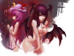  2girls bare_shoulders bat_wings bdsm bondage breasts candle candlestick chain chains collar crescent demon_girl demon_wings female femsub hair hat head_wings headgear koakuma leash long_hair multiple_girls nipples nude patchouli_knowledge purple_hair pussy rained red_eyes red_hair see-through slave succubus touhou uncensored wings 