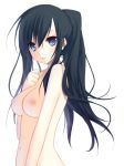  1girl bad_id black_eyes black_hair blue_eyes breasts copyright_request long_hair nana_mikoto nipples nude ponytail simple_background solo white_background 