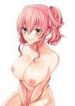  1girl :p blush breasts cum cum_in_mouth cum_on_body cum_on_breasts cum_on_tongue cum_on_upper_body facial green_eyes huge_breasts midorikawa_you navel nipples nude open_mouth original pink_hair short_hair short_twintails simple_background sitting smile solo tongue tongue_out twin_tails twintails white_background 