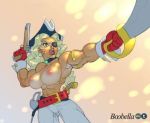  boobella_(artist) breasts eyepatch gun muscular pirate sword 