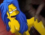  ass_grab blue_hair breasts cum doggystyle erect_nipples from_behind hair interracial long_hair looking_back marge_simpson muscle nipples nude open_mouth penetration pussy_juice sex the_simpsons vaginal_penetration yellow_skin 