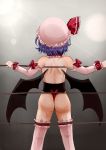 1girl alternate_costume ass back bare_back bare_shoulders bat_wings bow chidori_100 female from_behind hat light purple_hair remilia_scarlet short_hair solo stockings sweat thighhighs touhou white_legwear wings wrestling_ring