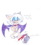  anthro bat bottomless breasts cleavage furry green_eyes hedgehog long_hair multicolored_hair rodent rouge_the_bat sega smile sonic surprise text white_hair wings 