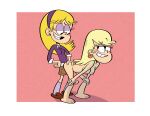  1girl 2_girls ass bent_over blonde_hair blush breasts carol_pingrey clothed clothed_female_nude_female clothing duo female_only grin hand_on_ass leni_loud looking_at_another nude nude the_loud_house thegatewaymeat twerking yuri 