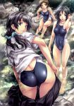  3girls ass bare_legs bare_shoulders barefoot big_ass black_eyes black_hair braid breasts brown_eyes brown_hair brunette buruma collarbone competition_swimsuit eyebrows feet_in_water grin hair_tucking hentai highres juicy large_breasts lips long_hair looking_at_viewer looking_back multiple_girls nagayori nature one-piece_swimsuit open_mouth original pleated_skirt pool pussy rock school_swimsuit school_uniform scrunchie serafuku shiny shiny_clothes short_hair sitting skin_tight skirt smile soaking_feet sparkle standing swimsuit swimsuit_under_clothes tareme teeth twin_braids twintails undressing unzipped wading water wet 