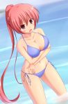  1girl bad_id bikini breasts cleavage fang high_res highres hyonsan2 long_hair original ponytail red_eyes red_hair solo swimsuit 