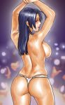 1girl ass azusa_miura blue_hair breasts fundoshi idolmaster lipstick panties red_eyes sideboob topless white_panties 