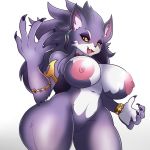  1girl 1girl anthro belladonna_(trials_of_mana) big_breasts breasts claws curvaceous curvy_figure domestic_cat felid feline felis fur furry genitals high_res mammal nipples nude purple_body purple_fur pussy simple_background thecon thick_thighs trials_of_mana voluptuous white_background wide_hips 