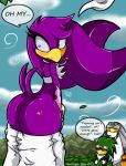  anthro ass blue_eyes bottomless bubble_butt furry gloves huge_ass jet_the_hawk jewelry long_hair looking_back necklace purple_hair sega sonic sonic_riders sonic_team sonic_the_hedgehog sonicdash storm_the_albatross surprise text wave_the_swallow 