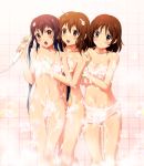 3_girls 3girls :d bad_id bath black_hair blush breasts brown_eyes brown_hair bubble censored cleavage convenient_censoring female female_frontal_nudity female_nudity hirasawa_ui hirasawa_yui k-on! long_hair midriff multiple_girls nakano_azusa nude open_mouth shared_bathing shian_(my_lonly_life.) short_hair shower shower_head siblings sisters smile soap towel twin_tails twintails very_long_hair yuri 