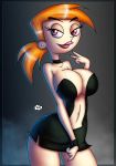  big_breasts breasts cleavage dress innocenttazlet lipstick pink_eyes ponytail smile solo the_fairly_oddparents vicky 