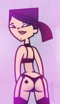 asian asian_female ass black_eyes black_hair black_panties breasts cartoon_network garter_belt heather_(tdi) hourglass_figure lipstick looking_back navel panties ponytail short_hair smile solo stockings tattoo thick_ass thick_legs thick_thighs total_drama_island underwear