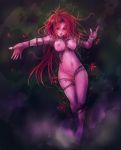  1girl breasts color_(artist) copyright_request hips kara_(color) long_hair navel nipples nude plant pussy_juice red_eyes red_hair solo thorns tongue vines wide_hips 