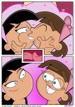 big_breasts breasts comic fairycosmo female_only french_kiss gender_bender_(comic) genderswap kissing the_fairly_oddparents timantha timantha_turner timmy_turner trixie_tang yuri