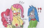 angry big_breasts blush breasts embarrassing fluttershy friendship_is_magic kamehamehadude long_hair my_little_pony nipples pinkie_pie prank surprise topless