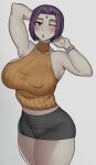  1female 1girl 1girl big_breasts big_breasts big_breasts blush breasts dc_comics elijahzx female_only huge_breasts purple_eyes purple_hair raven_(dc) short_hair stockings teen_titans thick_thighs thighs voluptuous wink 