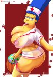  1girl ass_cleavage big_breasts breasts butt_crack cleavage cosplay dat_ass delta26 halloween huge_breasts marge_simpson mature_female milf nurse_cap nurse_uniform the_simpsons 