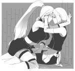  2girls against_wall arm arm_support arms art artist_request eye_contact face-to-face female friends girl_on_top hair incipient_kiss ino_yamanaka legs looking_at_another love monochrome multiple_girls naruto naruto_shippuden sakura_haruno short_hair sitting sleeveless touching very_long_hair yuri 