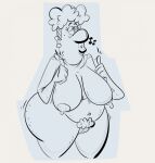 big_breasts blue_background breasts jodero mature_female mature_woman nipples pubic_hair sagging_breasts short_hair sketch whistling