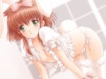  1girl :o all_fours animal_ears blouse blush bow brown_hair bunny_ears bunny_tail embarrassed flat_chest frills game_cg green_eyes hair_bow hentai kuroda_akimi lingerie no_bra open_clothes open_mouth open_shirt panties payot pink_bow shirt short_hair side-tie_panties sidelocks solo source_request tail thigh_highs thighhighs underwear usagimimi white_legwear white_panties white_thighhighs 