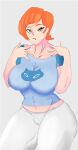  1girl alternate_breast_size ben_10 breasts cameltoe cartoon_network clothed clothing curvy female female_focus fudan green_eyes gwen_tennyson huge_breasts looking_at_viewer orange_hair short_hair stomach thick_thighs thighs tight_clothing voluptuous wide_hips yoga_pants 
