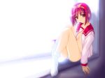 artist_request character_request copyright_request no_bra purple_hair red_eyes sitting window