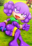 1girl anal_insertion ass bbmbbf blush breasts canine clothing custom_character_(sonic_forces) dildo dildo_in_ass dog masturbation medium_breasts mobian_(species) mobians mobius_unleashed nipples open_mouth palcomix pleasure_face purple_body purple_eyes purple_hair pussy sega shirt_lift shorts_down sonic_oc sonic_the_hedgehog_(series) tail wristbands