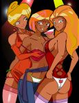 3_girls alex_(totally_spies) ass ass_grab big_breasts breast_grab breasts clover_(totally_spies) dark-skinned_female erect_nipples female_only ganguro inspector97 older older_female sam_(totally_spies) small_breasts stockings totally_spies young_adult young_adult_female young_adult_woman yuri