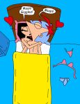  2020 aged_up bed black_hair blanket blue_background bra closed_eyes cute disney hearts hugging isabella_garcia-shapiro kissing matiriani28 naked_female naked_male nude panties phineas_and_ferb phineas_flynn pillows red_hair sex_on_bed underwear 