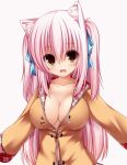  1girl animal_ears animated animated_gif big_breasts blinking breasts brown_eyes cat_ears cat_tail cleavage fang gif long_hair original pink_hair shia_(syroh) shia_flatpaddy solo syroh tail 