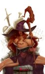  bare_shoulders big_breasts breasts copyright_notice detached_sleeves dragon&#039;s_crown hat high_res long_hair looking_at_viewer nipples red_hair signature sitting solo sorceress_(character) sorceress_(dragon&#039;s_crown) spread_legs staff watermark web_address white-devil_(artist) witch_hat 
