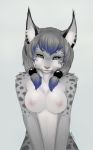 1girl breasts bust eelyak feline female female_only furry green_eyes grey_background looking_at_viewer lynx piercing plain_background solo solo_female topless tori_(foxbolt)