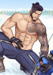  1boy alternate_version_available hanzo_(overwatch) kienbiu male male_only muscular_male overwatch partially_clothed solo_male tattoo 