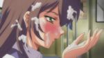  animated animated_gif arigatou_kafun_shoujo blush cum cum_on_body cum_on_hair cum_on_upper_body earring earrings facial gif green_eyes hanazono_(kafun_shoujo_chuuihou!) jewelry kafun_shoujo_chuuihou! licking mature office_lady the_pollinic_girls_attack! tongue train 