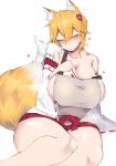  &lt;3 aged_up alternate_breast_size big_breasts blush blushing breasts chamchami eye_contact fox fox_tail half-closed_eyes heart hearts huge_ass huge_breasts japanese_clothes japanese_clothing kimono kitsune large_breasts looking_at_viewer milf no_bra orange_hair senko_(sewayaki_kitsune_no_senko-san) sewayaki_kitsune_no_senko-san shrine_maiden thicc thick_thighs voluptuous white_background 