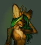 1girl antlers breasts bust eelyak female female_only furry green_hair hair horn lienna_(nighter3d) long_ears looking_at_viewer original solo solo_female unknown_species upper_body