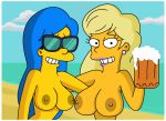  beer breasts grin marge_simpson nipples sunglasses the_simpsons titania_(the_simpsons) topless 