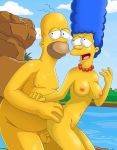blue_hair homer_simpson marge_simpson pearls the_simpsons yellow_skin